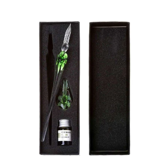Glas Kalligrafie-Stift Set mit Tinte und Stiftablage
