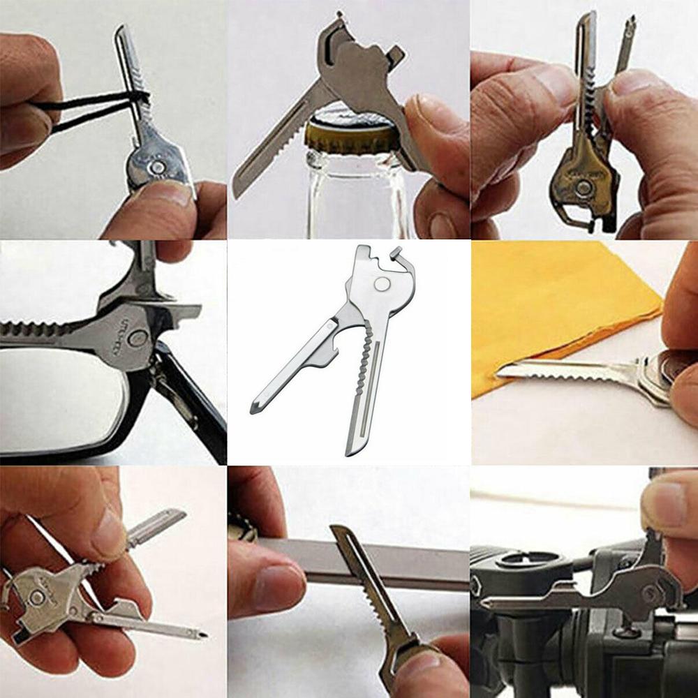 6-in-1-Schlüsselring Multifunktionswerkzeug Mini-Multitool-Schlüsselanhänger Pocket Edelstahl-Klappbar Swiss Tech Einfacher Flaschenöffner-Schlüsselanhänger | Brehn
