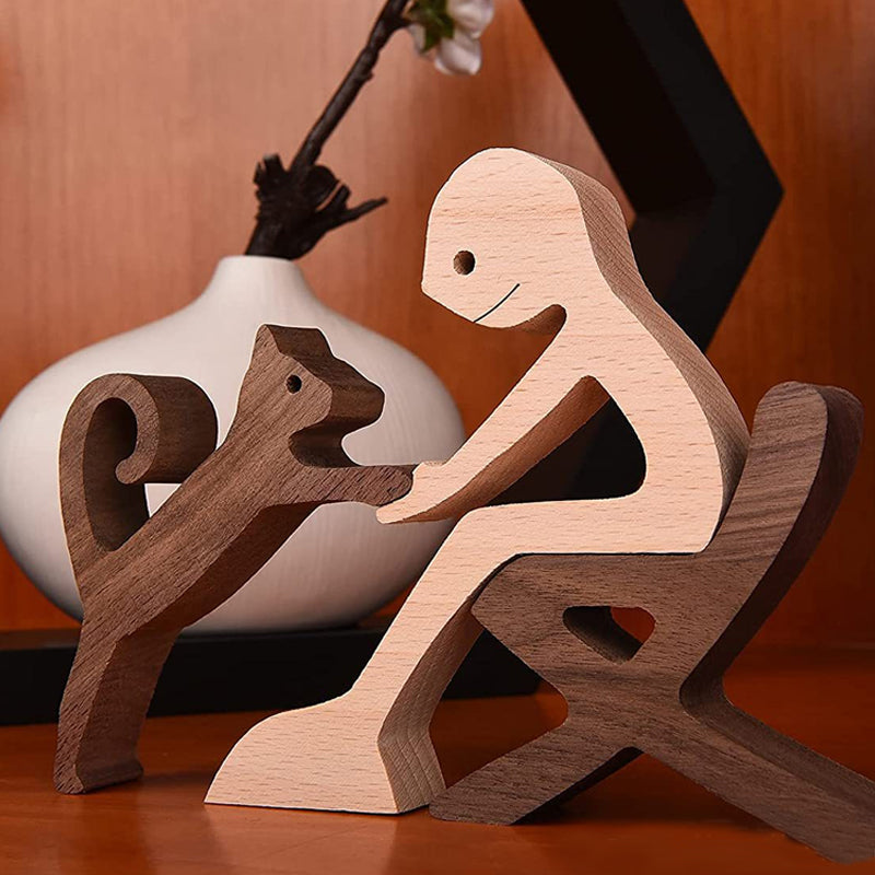 Brehn | Geschenk für Tierliebhaber - Holzskulptur Tisch Ornamente - Die Liebe zwischen Ihnen und Ihrem pelzigen Freund