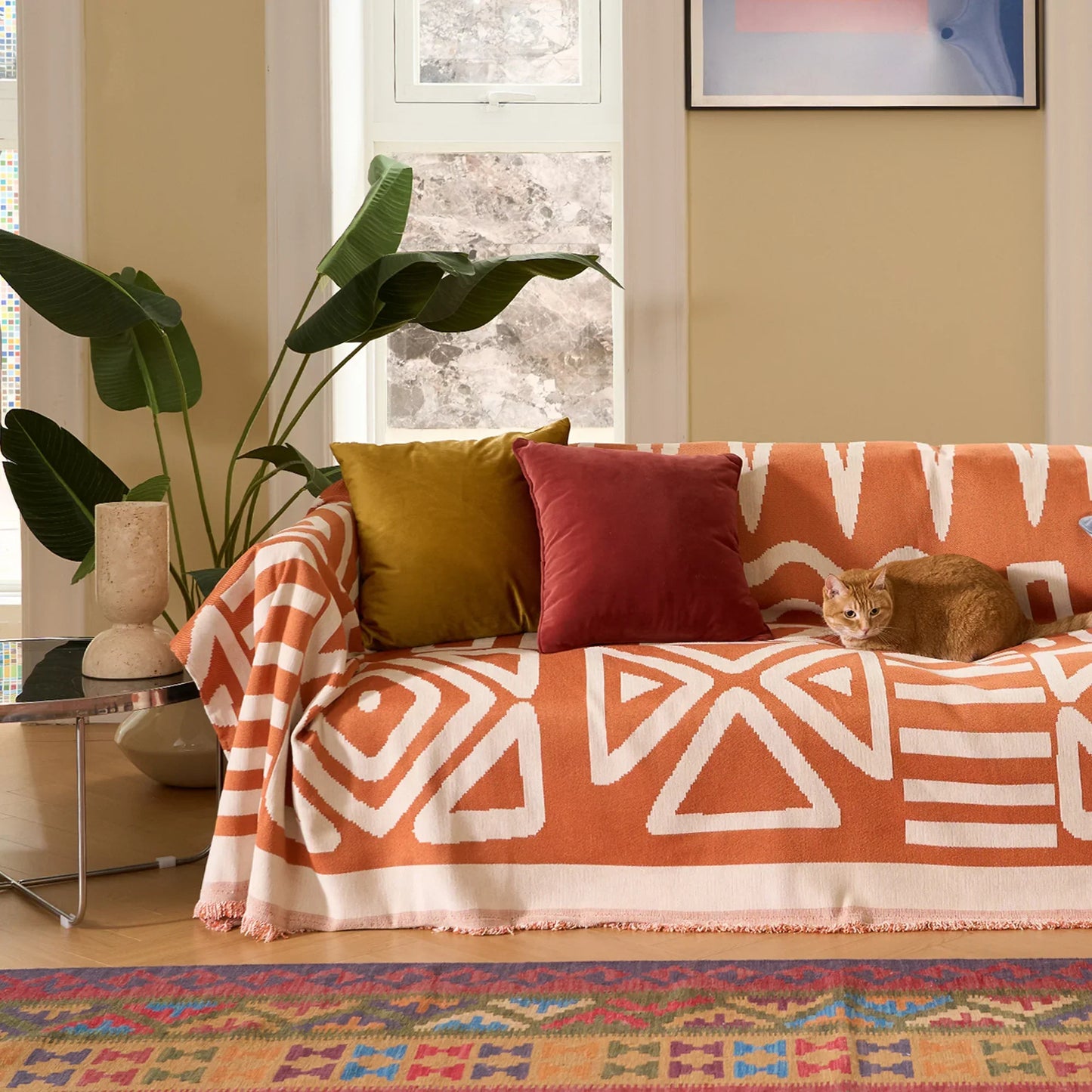 Geometrischer Boho-Stil Sofaüberzug - Modern, Stilvoll & Strapazierfähig Sofa Schutz | Brehn