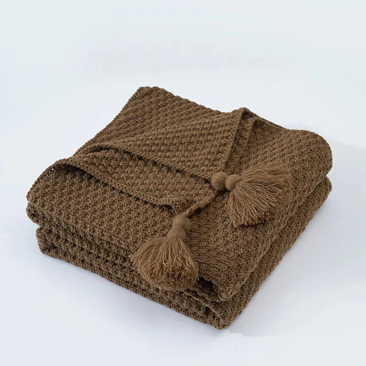 Brehn | Gestrickte Wolldecke mit Quasten - NordicCozy