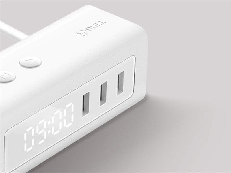 Brehn | 3-in-1 USB-Ladegerät, Steckdosenleiste, Wecker, mit einstellbarem Licht, 3 USB-Ports & 2 Steckdosen, für Nachttisch, Zuhause, Hotel, Büro
