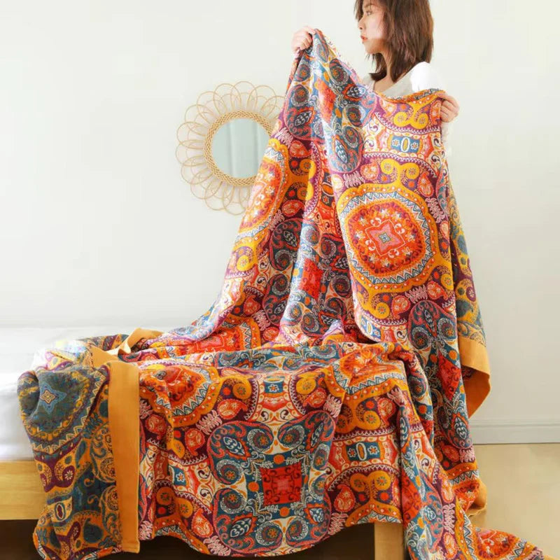 Sunrise Boho Wende-Decke, 100% Baumwolle Kühlende Steppdecke | Brehn