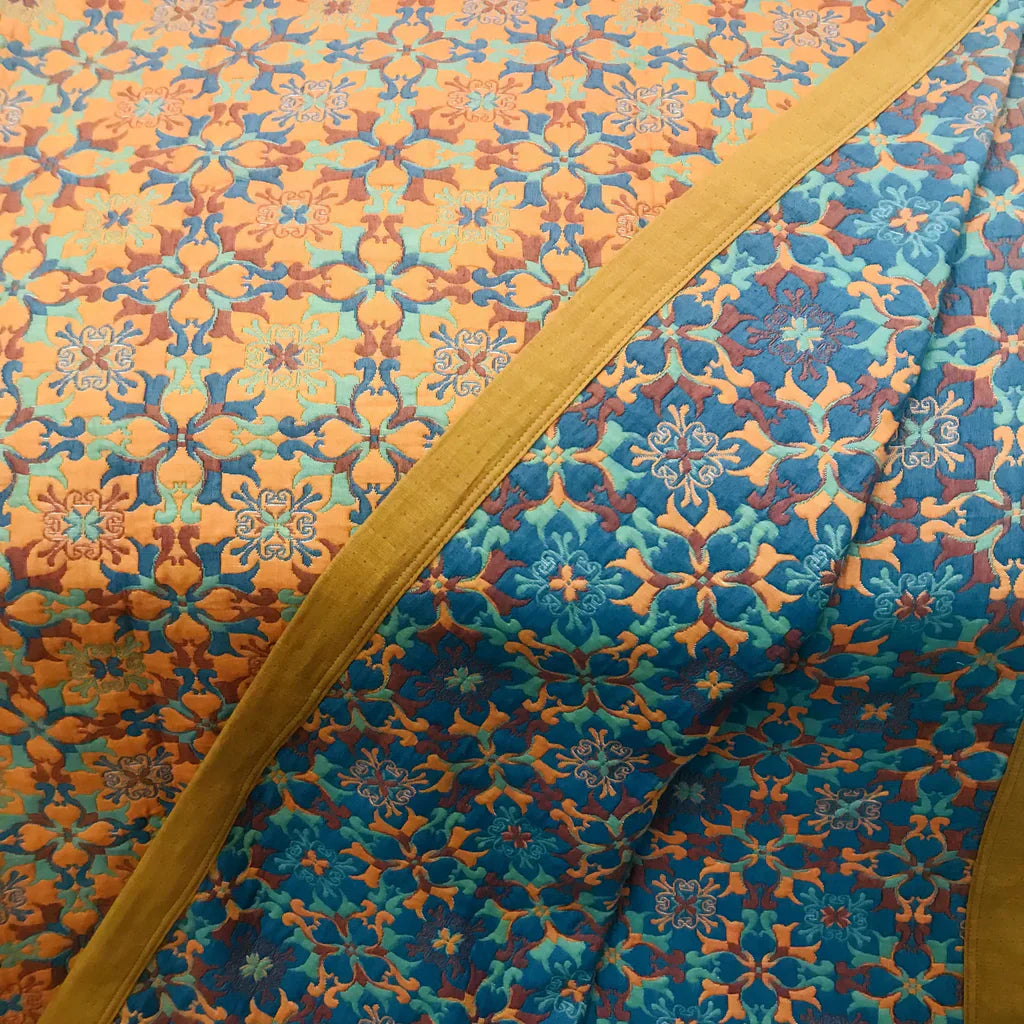 Brehn | Orange & Blau Muster Sechs-Layer Baumwolle Decke - TerraLoom