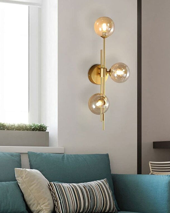 Brehn | 3 Kopf Glas Ball Wandlampe - Bernstein