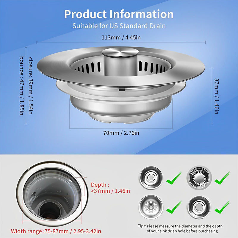 Upgrade 3-in-1 Küchenspüle Abfluss Sieb | Brehn