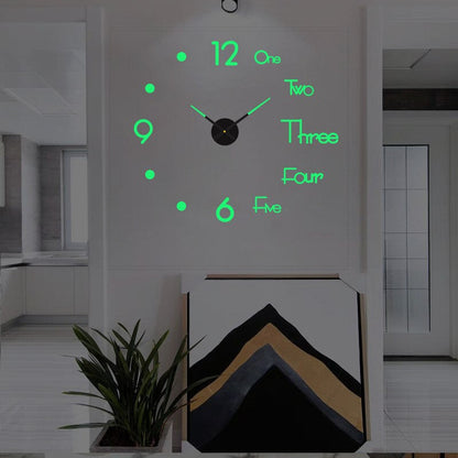 Brehn DIY 3D Wanduhr XXL – Wandaufkleber-Uhr, Zahlen oder römische Ziffern, auch leuchtend, 60–130 cm