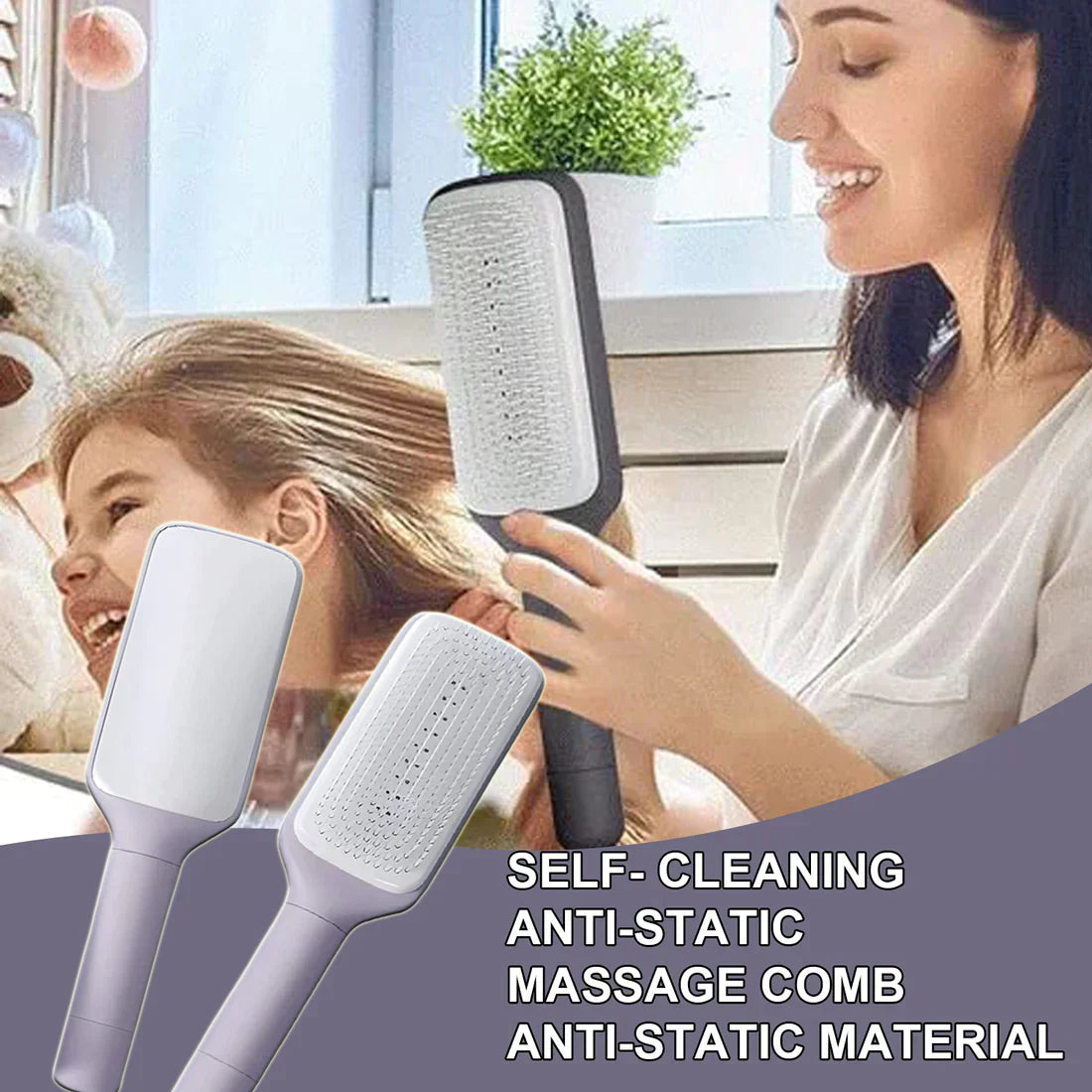 Brehn | LuxéTress 4-in-1 Selbstreinigende Haarbürste | Innovative Haarbürste mit Selbstreinigungstechnologie für mühelos glattes und glänzendes Haar