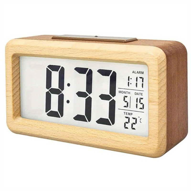 Elegante Holzuhr mit Kalender- und Temperaturanzeige | Brehn