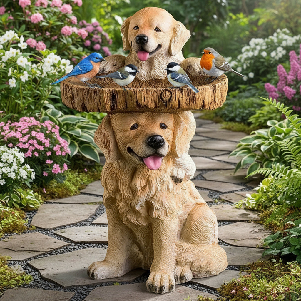 Brehn | Golden Retriever Welpen Vogelbad Gartenstatue