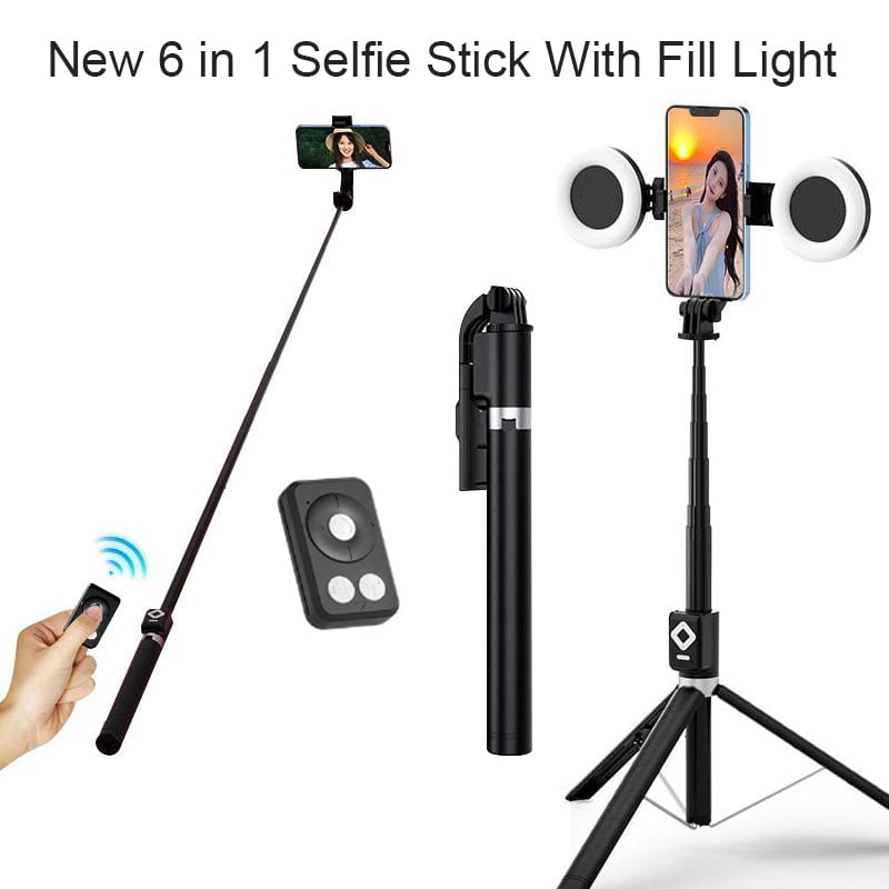 Neuer 6-in-1-Selfie-Stick mit Aufhelllicht
