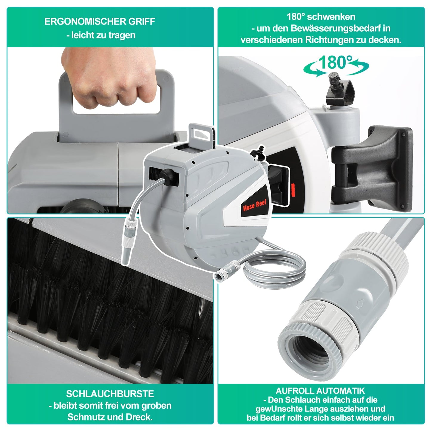 Schlauchtrommel Wasser Schlauchaufroller mit Handbrause Gartenschlauch | Brehn