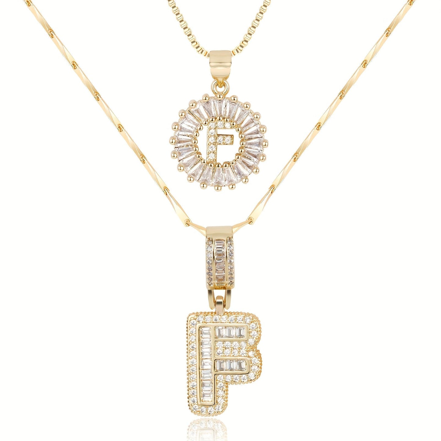 Brehn | 2pc 14k Diamant Buchstaben Initialen Halsketten
