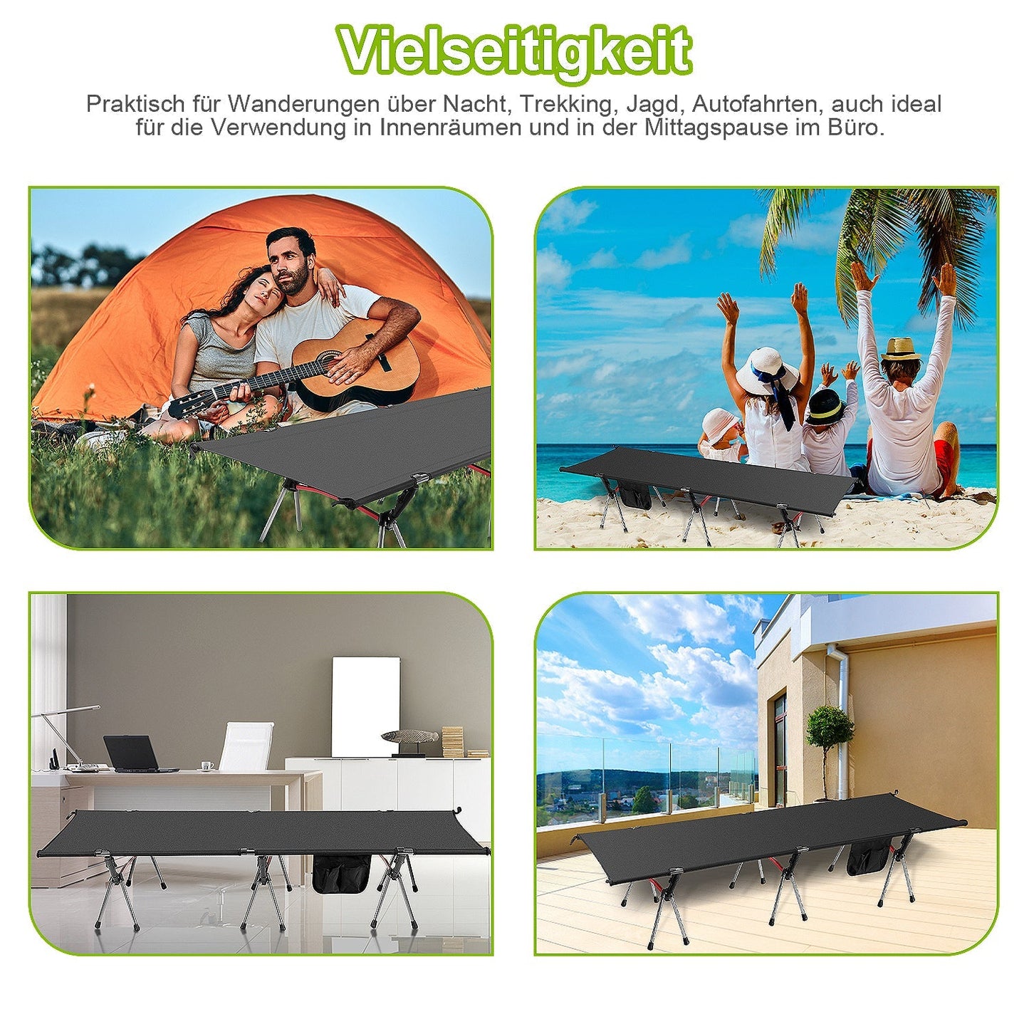 Feldbett Schwarz Klappbett Campingbett Höhenverstellbar | Brehn