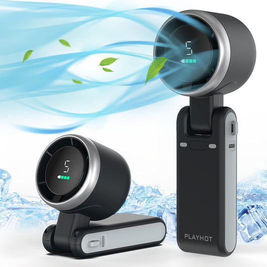 12-Stunden Turbo Handventilator mit LED-Licht - 5-Gang batteriebetriebener Kühlventilator, 3-in-1 Luft-Turbo-Technologie - Kompaktes Design für Outdoor, Reisen und den täglichen Gebrauch | Brehn