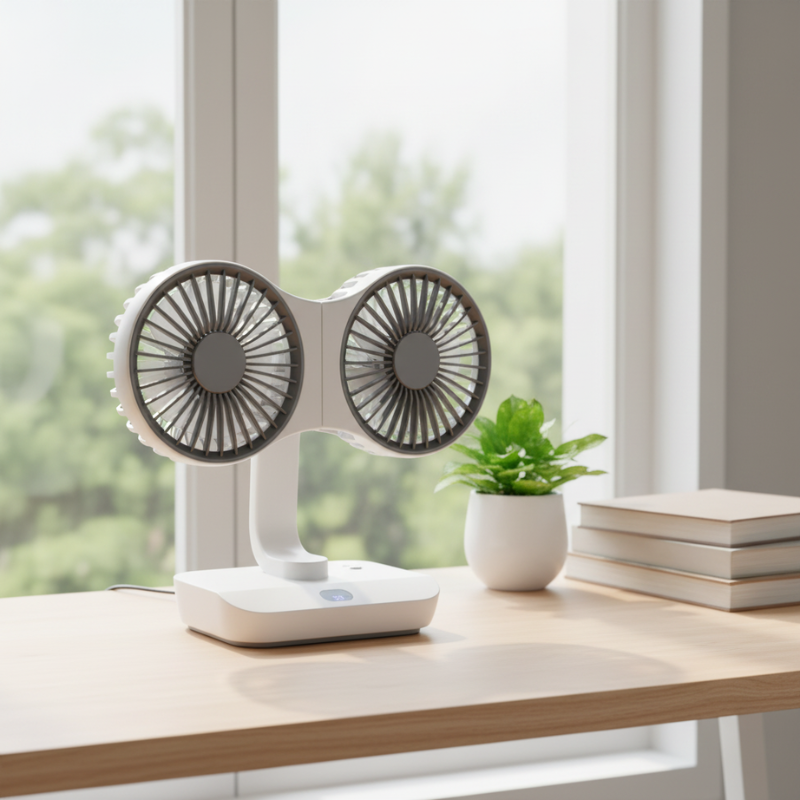 Wiederaufladbarer Ventilator mit Doppelkopf | Brehn