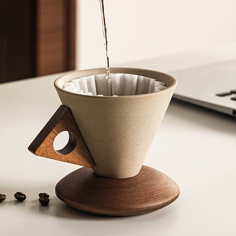 BaristaLuxe Keramische Kaffeetasse 250ml – Handgemacht mit Holzgriff und Untersetzer | Brehn