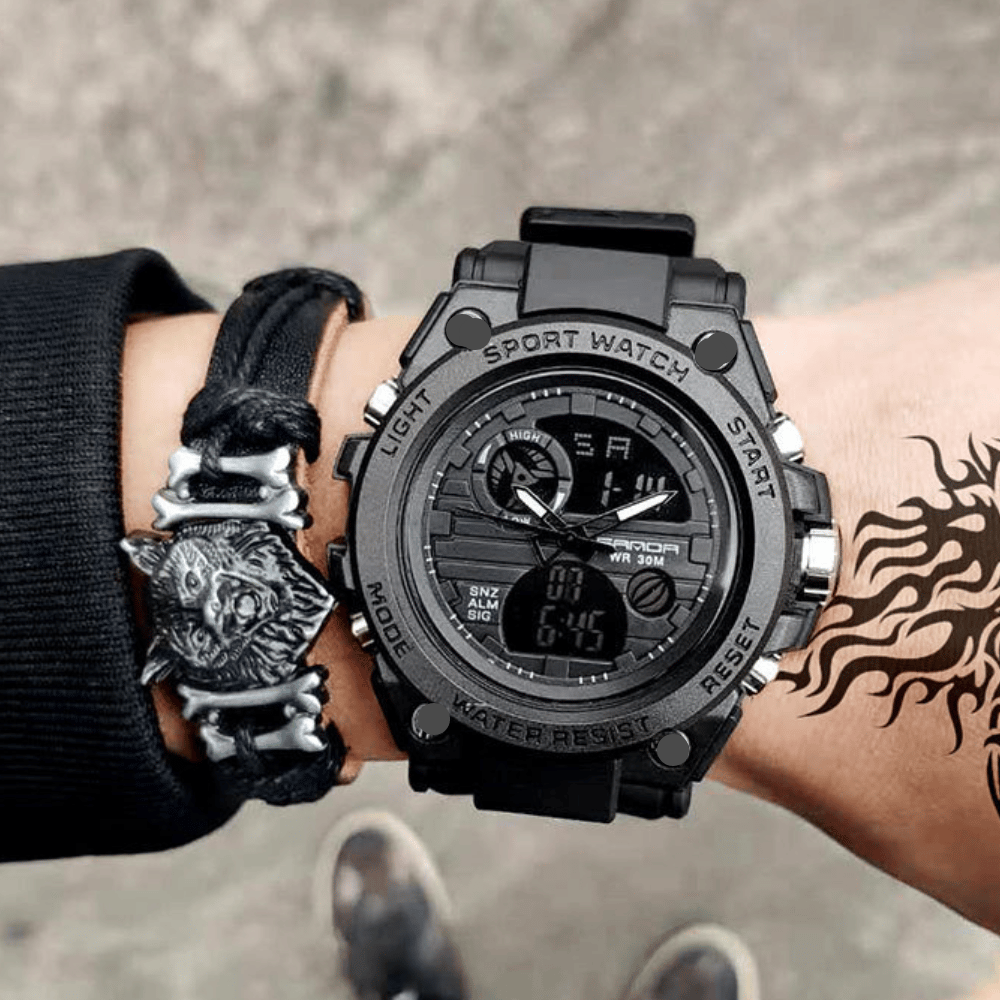 Brehn | Sportliche Dual-Display Mode Multifunktionale wasserdichte leuchtende Herrenarmbanduhr