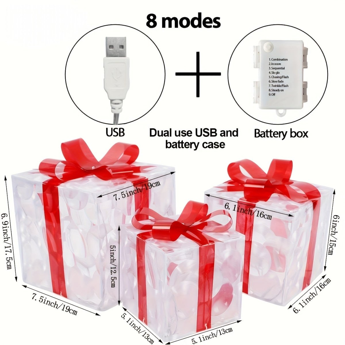 Brehn | Leuchtende Geschenke - Set aus 3 beleuchteten Boxen - Weihnachtsdekoration für drinnen und draußen