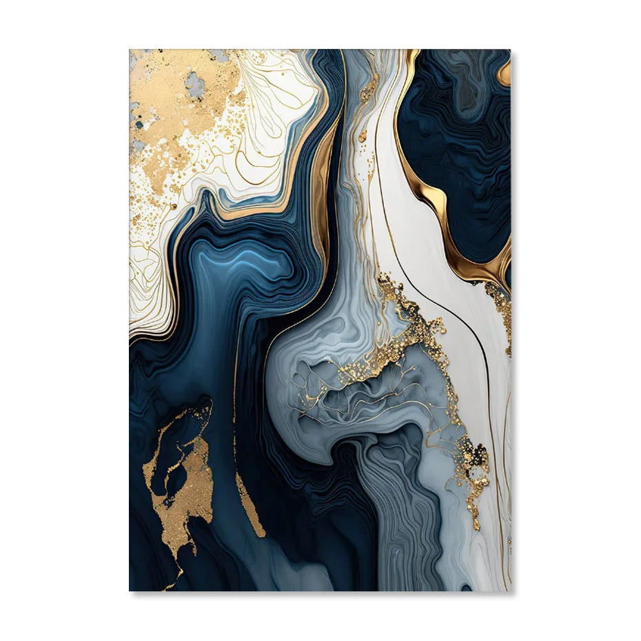 Tiefsee-Ozeanblau Gold-Marmor-Druck Wandkunst Feine Kunst Leinwand Drucke Poster Bilder Für Wohnzimmer Esszimmer Licht Luxus Wohnkultur | Brehn