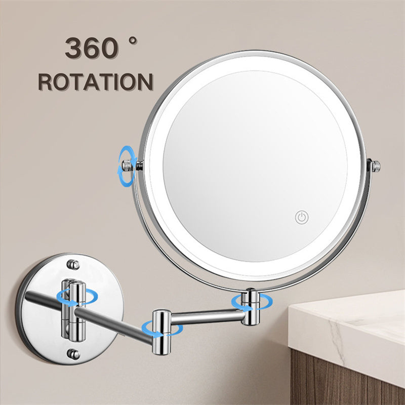 Brehn | Wiederaufladbarer wandmontierter Rasier Spiegel | 360° Drehung. 1X/10X Vergrößerung und verstellbare LED-Beleuchtung zur Nutzung im Badezimmer