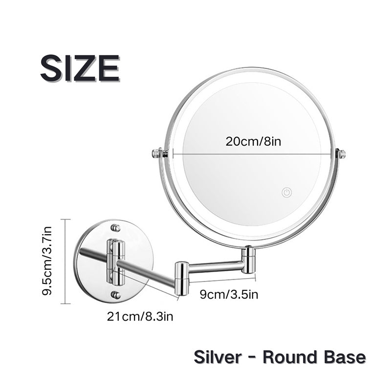 Brehn | Wiederaufladbarer wandmontierter Rasier Spiegel | 360° Drehung. 1X/10X Vergrößerung und verstellbare LED-Beleuchtung zur Nutzung im Badezimmer