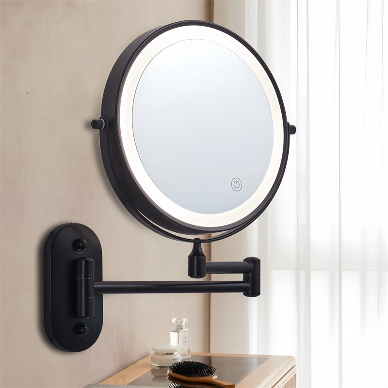 Brehn | Wiederaufladbarer wandmontierter Rasier Spiegel | 360° Drehung. 1X/10X Vergrößerung und verstellbare LED-Beleuchtung zur Nutzung im Badezimmer