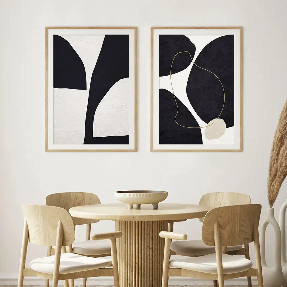 Nordic Minimalist Abstrakt Beige Schwarz Form &amp; Linie Wandkunst Fine Art Leinwanddrucke Bilder für modernes Wohnzimmer Schlafzimmer Kunstdekoration | Brehn