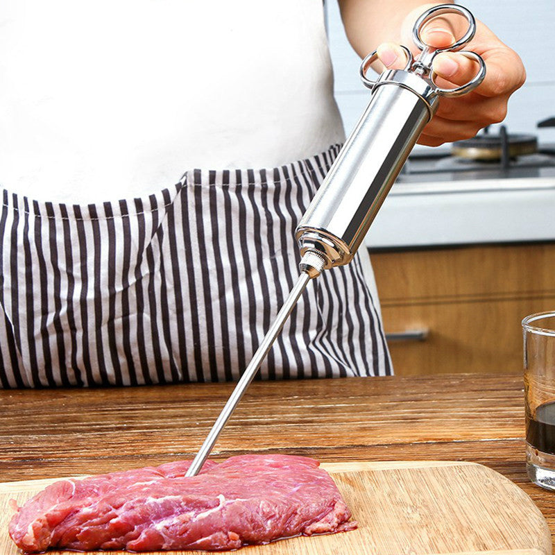 Brehn | Edelstahl Fleisch Marinade Injektor, mit 3 Nadeln, für Fleisch, Truthahn, Bruststück