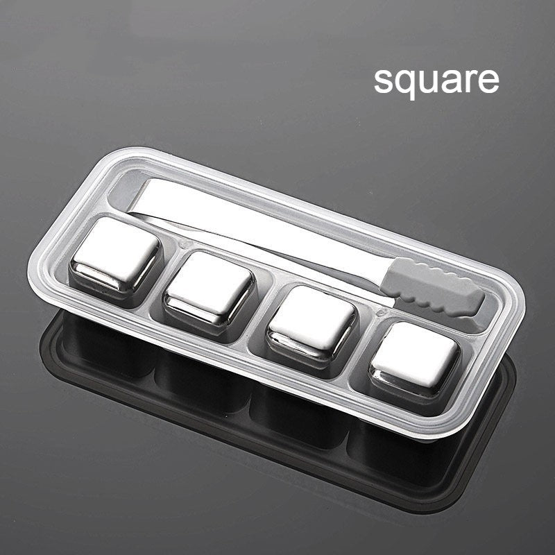Brehn | Wiederverwendbare Edelstahl-Eiswürfel, mit Tippzange und Aufbewahrungs Tray (Set von 4)