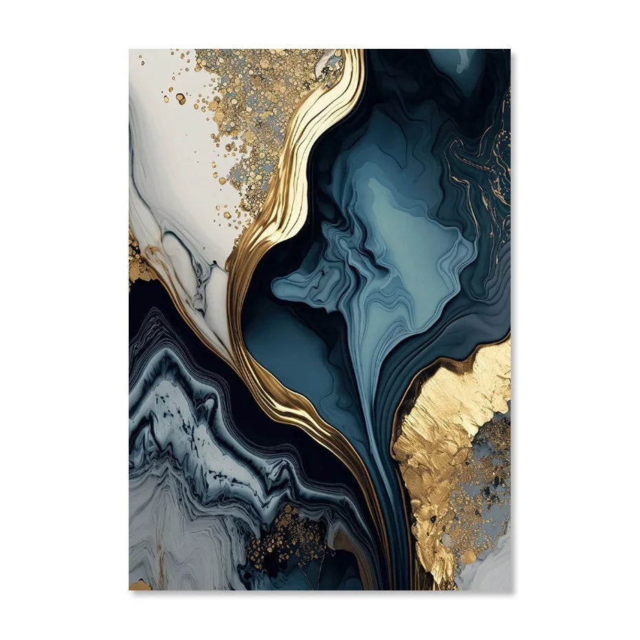 Tiefsee-Ozeanblau Gold-Marmor-Druck Wandkunst Feine Kunst Leinwand Drucke Poster Bilder Für Wohnzimmer Esszimmer Licht Luxus Wohnkultur | Brehn
