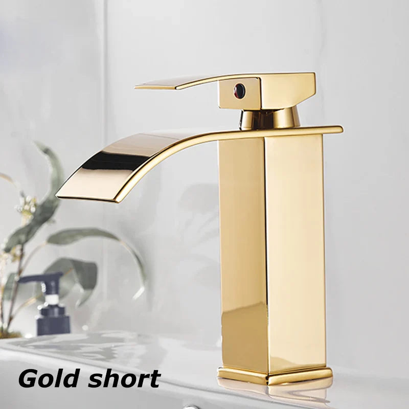 Brehn | Wasserfall-Waschtischarmatur Aqualis Noir | Edelstahl | Heiß- & Kaltwasser | Für Bad & Gäste-WC