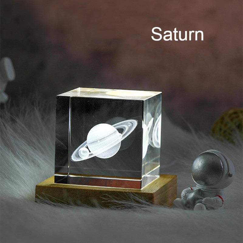 Brehn | 3D Galaxy Kristallglas Würfel mit aufladbarem buntem Lichtsockel, für Geschenk & Wohnkultur