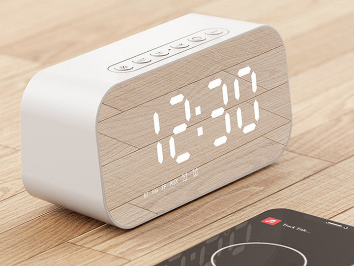 Brehn | 3-in-1 Wireless Bluetooth-Lautsprecher mit Subwoofer, Alarm, Spiegeluhr & Thermometer, für Zuhause & Büro