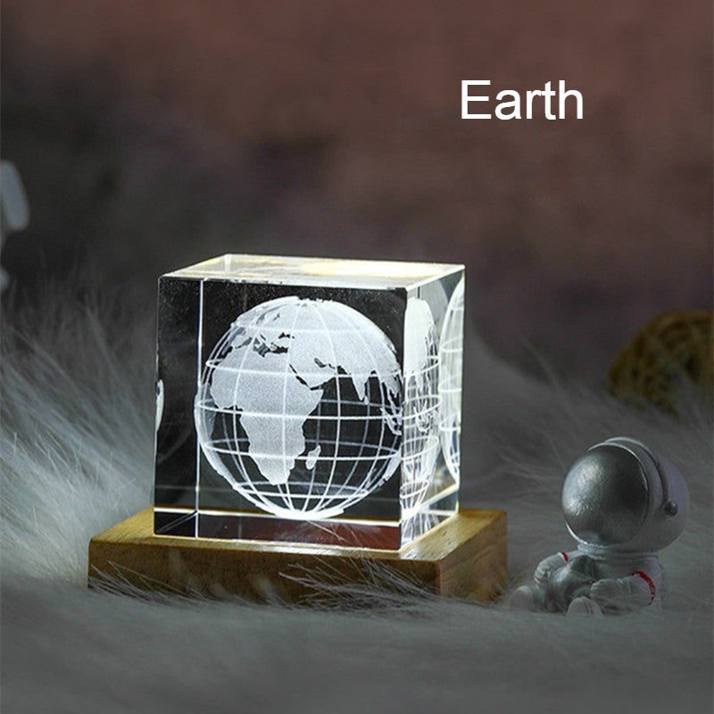 Brehn | 3D Galaxy Kristallglas Würfel mit aufladbarem buntem Lichtsockel, für Geschenk & Wohnkultur