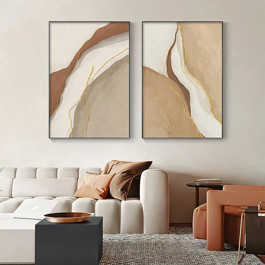 Moderne geomorphe abstrakte Wandkunst Feinkunst Grau Beige Braun Leinwanddrucke Bilder für das Wohnzimmer Zeitgenössische Wohnraumdekoration | Brehn