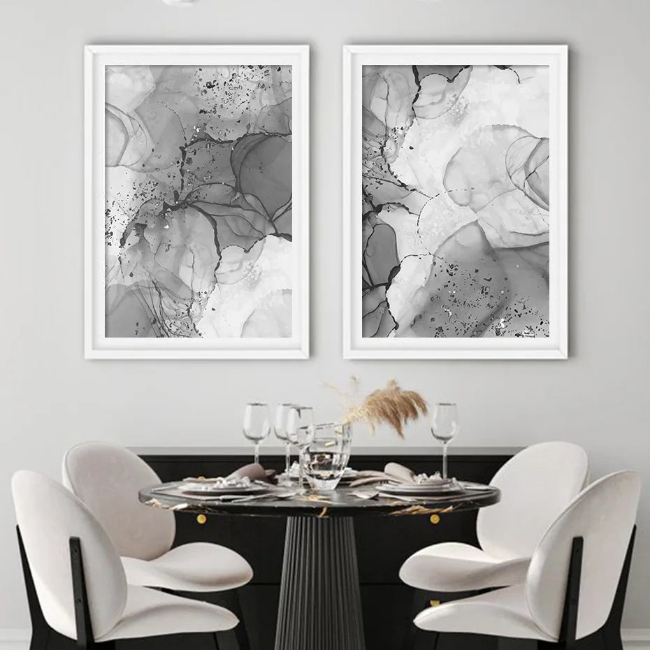 Moderne graue flüssige Marmor-Print Wandkunst feine Kunst Leinwanddrucke abstrakte schwarz-weiße Posterbilder für Wohnzimmer Home Office Kunst Dekor | Brehn