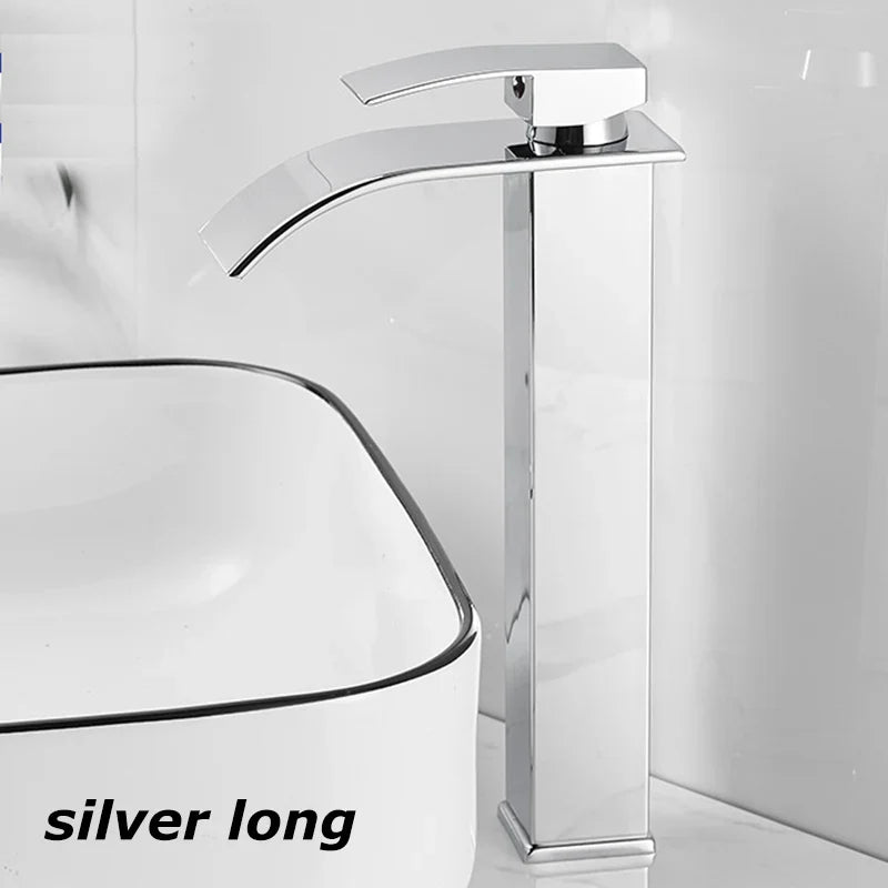 Brehn | Wasserfall-Waschtischarmatur Aqualis Noir | Edelstahl | Heiß- & Kaltwasser | Für Bad & Gäste-WC