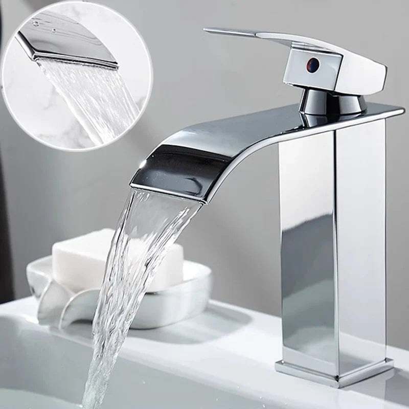 Brehn | Wasserfall-Waschtischarmatur Aqualis Noir | Edelstahl | Heiß- & Kaltwasser | Für Bad & Gäste-WC
