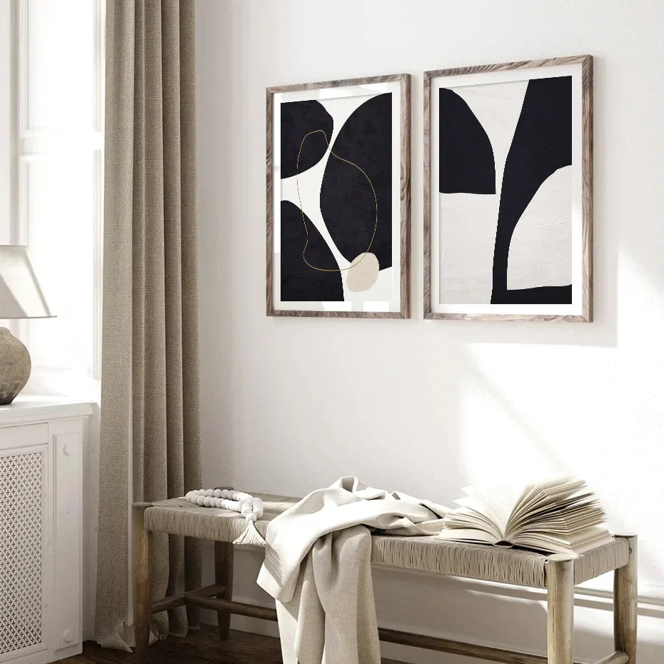 Nordic Minimalist Abstrakt Beige Schwarz Form &amp; Linie Wandkunst Fine Art Leinwanddrucke Bilder für modernes Wohnzimmer Schlafzimmer Kunstdekoration | Brehn