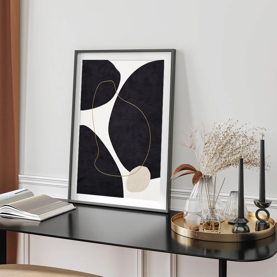 Nordic Minimalist Abstrakt Beige Schwarz Form &amp; Linie Wandkunst Fine Art Leinwanddrucke Bilder für modernes Wohnzimmer Schlafzimmer Kunstdekoration | Brehn