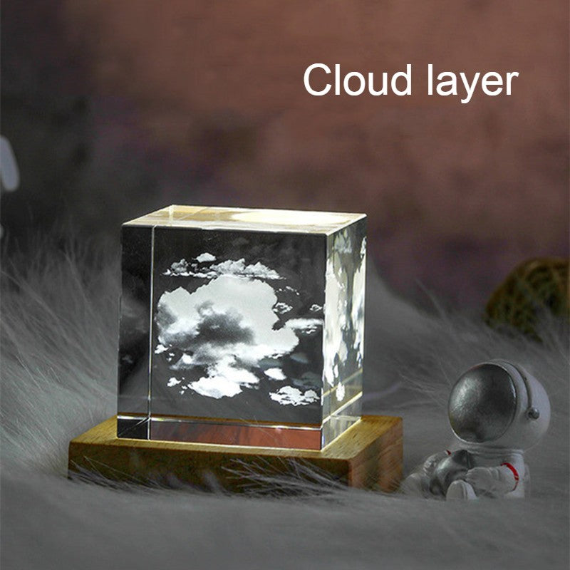 Brehn | 3D Galaxy Kristallglas Würfel mit aufladbarem buntem Lichtsockel, für Geschenk & Wohnkultur