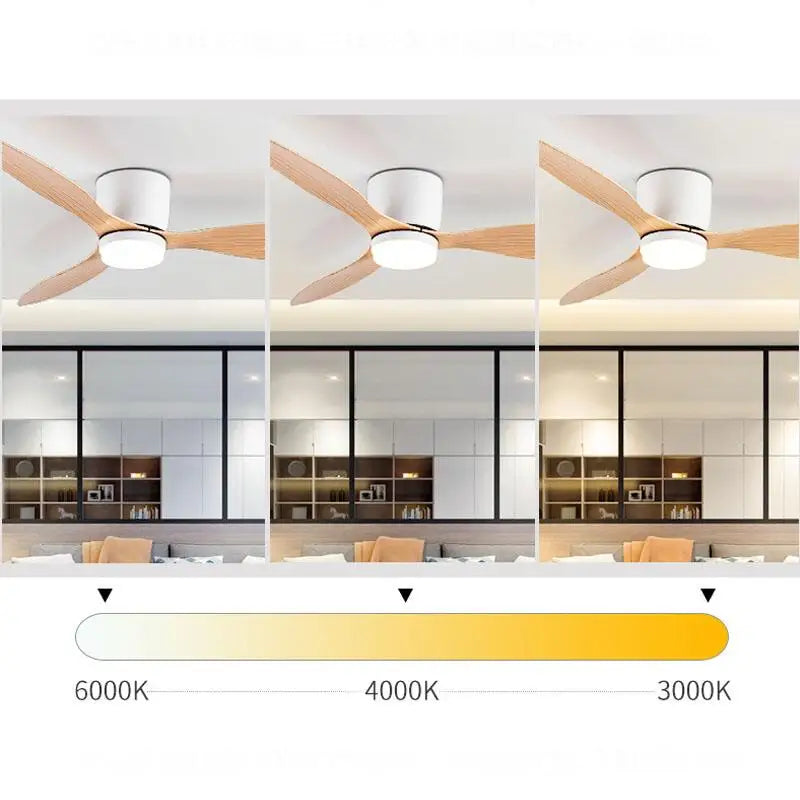 42/52 Zoll Deckenventilatoren mit LED-Lichtern - 3 Farben, 6 Geschwindigkeiten DC-Motor, Fernbedienung, niedrige Boden-Decorative Ventilatoren mit Beleuchtung | Brehn