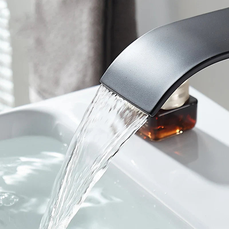 Brehn | Wasserfall-Waschtischarmatur Aqualis Noir | Edelstahl | Heiß- & Kaltwasser | Für Bad & Gäste-WC