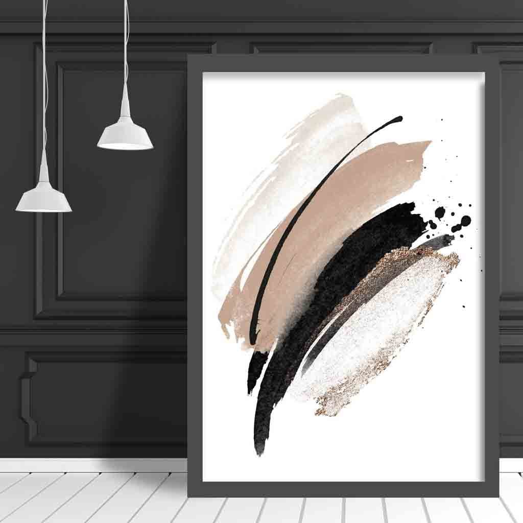 Abstrakte Pinselstriche Schwarz und Gold Nr. 1 Kunstdruck