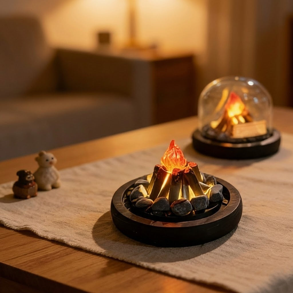 Mini Lagerfeuer Flamme Glasdome Nachttischlampe