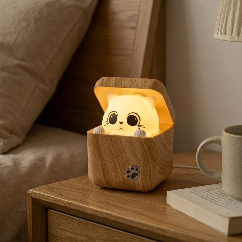 Süße Peekaboo Katze Holz Nachtlicht Lampe | Brehn