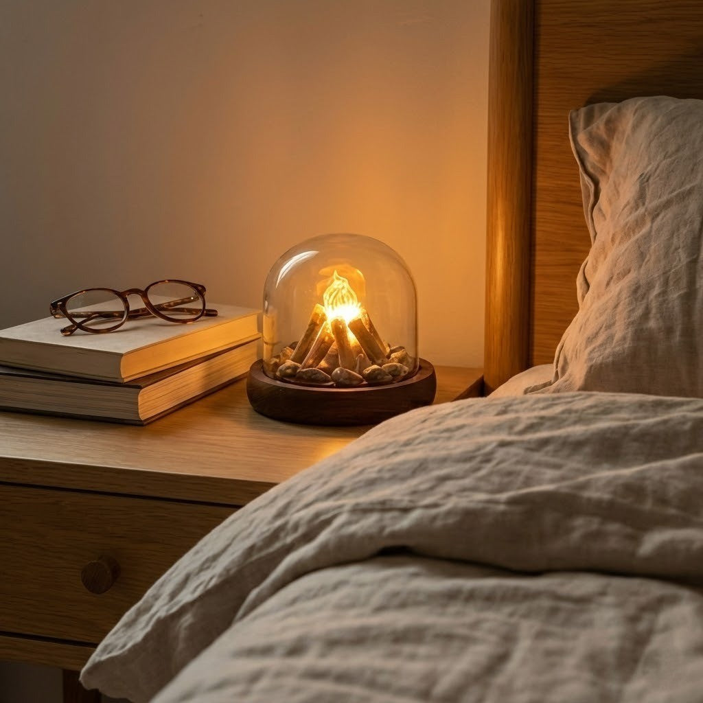 Mini Lagerfeuer Flamme Glasdome Nachttischlampe
