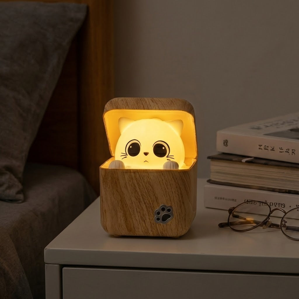 Süße Peekaboo Katze Holz Nachtlicht Lampe | Brehn