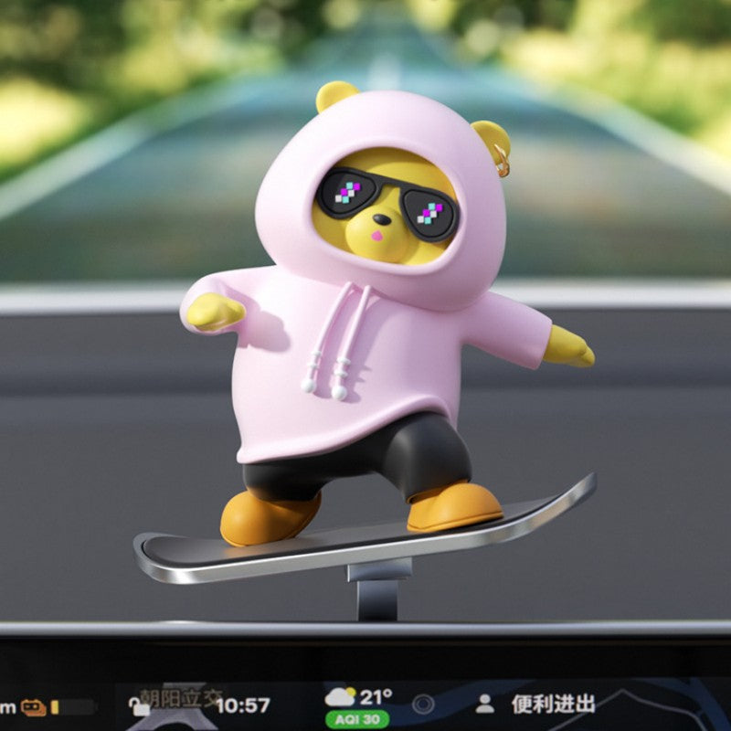 Brehn | Auto-Montierter Cartoon Skateboardender Bär Rutsch Ornament